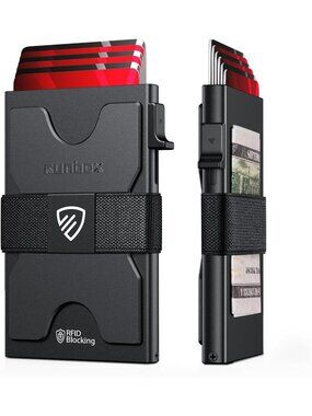 〽️Men Black Slim 6+6 Card Holder Minimalist RFID Blocking Wallet Pop-Up Function